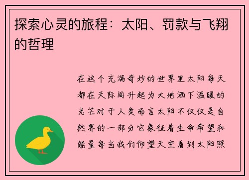 探索心灵的旅程：太阳、罚款与飞翔的哲理